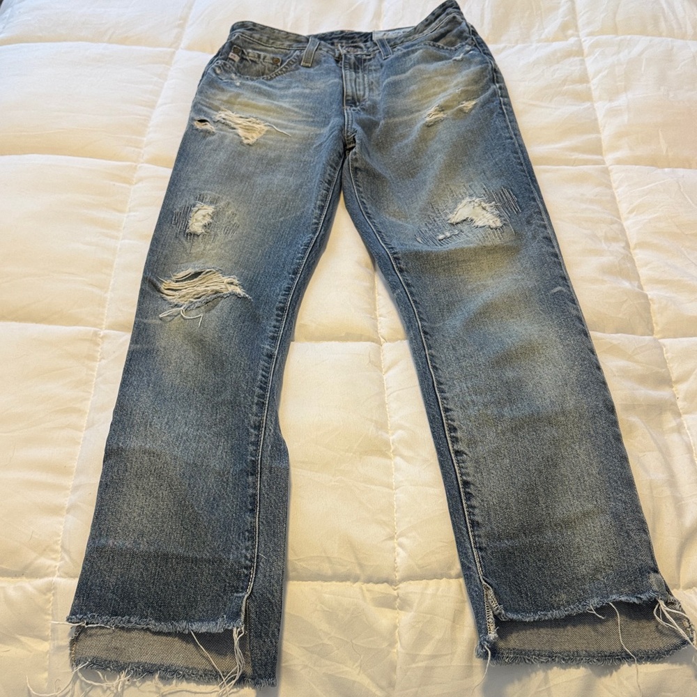 AG Adriano Goldschmied Distressed Blue Straight Jeans